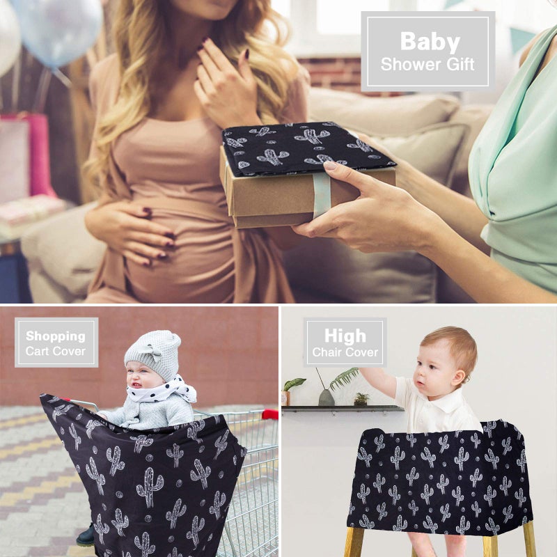 Metplus Baby Car Seat Cover, Infant Carseat Canopy, Nursing Breastfeeding Cover, Stretchy Carrier Covers for Stroller/Shopping Cart, Newborn Registry & Shower Gift for Boys Girls - Black Cactus - Image 5